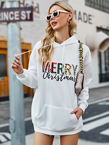 Toplot Women'S Woolen Long Typographic Printed White Hoodie With Hooded Neck (T-Hoodie-5051-Merry-Xl),White,,B0CJBP7HGK