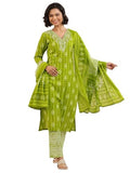 Libas Women'S Cotton Kurta Set (400626_Green 1_L)