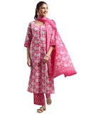 Libas Womens Printed Cotton Straight Kurta With Trousers And Dupatta