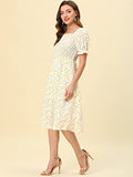Toplot Dresses For Women Knee Length With Floral Print(Dress-5107-Lemon-M),Lemon,,B0C4DHGWKH