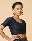 Toplot Cotton Blend Lycra Stretchable Round Neck Blouses For Women Readymade (Blouse-5058-Navy-36),Blue,36,B0BWYM8YH2