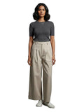 Dtr Fashion WomenS Beige Solid Stretchable Pure Cotton Casual Styled With High Rise Double Pleated With Belt Loops Wide Leg Tro
