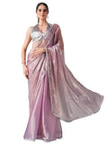 Womanista Women's Jimmychoo Solid Pink Saree Embellished Lace With Un-stitched blouse