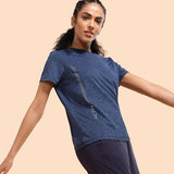 Enamor Dry Fit Antimicrobial Crew Neck Workout Tee For Women With Reflective Graphic(A309_Navy Melange - Active Reflective_M)