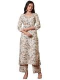 Anni Designer Women'S Rayon Viscose Straight Printed Kurta With Pant (Tirah Cream-Vks01_Xxl_Cream_Xx-Large),Cream,2XL