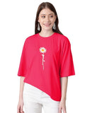 Kotty Women'S Cotton Blend Printed Oversized T-Shirts,Cherry PinkApparel,L
