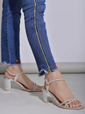 Shoetopia Stylish Strappy Block Silver Heels For Women Open Toe Ankle Strap Sandals Perfect For Parties Weddings & Night Out Comfortable & Stylish Eu40,Silver,4,B0CXJ2FVLT
