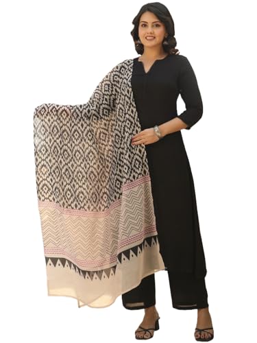Anni Designer Women'S Rayon Blend Straight Solid Kurta With Pant & Dupatta (Jamana Black-Vks01_Xxl_Black_Xx-Large),Black,2XL