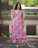 Anni Designer Women'S Cotton Blend Straight Printed Kurta With Palazzo (Dindara Pink_M_Pink_Medium),Pink,M,Rayon Blend,Regular,