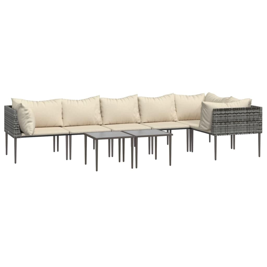 Vidaxl Patio Furniture Set 8 Piece, Outdoor Furniture Set, Outdoor Lounge Set, Outdoor Table And Chair With Cushions, Gray Poly Rattan