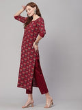 Gosriki Women'S Cotton Blend Straight Printed Kurta With Pant Set (Jigyasa-Maroon-Gs_Xxl_Maroon_Xx-Large),Maroon,2,B0CFFGCQ32