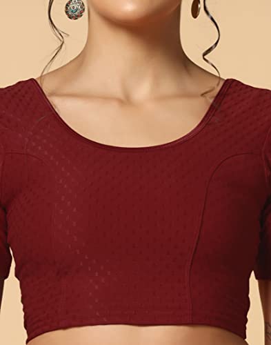 Toplot Cotton Blend Lycra Stretchable Readymade Blouses Pack Of 2 (Combo-5058-Crm-Mrn-32),Cream-Maroon,32,B0CV58LVVY