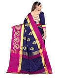Leriya Fashion Saree For Women - Cotton Silk Traditional Print & Golden Zari Designer Rich Border With Un-Stitched Blouse Piece Suitable For Festival, Function, Occasional For Ladies (Darkblue)
