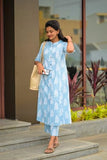 Gosriki Women'S Rayon Viscose Straight Printed Kurta With Pant (Kopek Sky-Gs_L_Sky Blue_Large),Sky Blue,,B0DX24WD5X