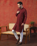 Toplot Kurta For Men || Men'S Ethnic Wear Sequin Embroidered Cotton Blend Kurta Set || Men'S Kurta (Men-Seq-Kurta-Set-5209-Maroon-Xxl),Maroon,2,B0DKF4L1CG