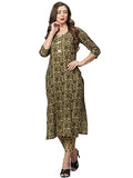 Anni Designer Women'S Cotton Blend Straight Printed Kurta With Pant Set (Bhati-Mehandi_S_Green_Small),Green,S