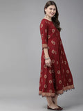 Anni Designer Women'S Rayon Printed Anarkali Kurta (Jaikara Maroon_Xl_Maroon_X-Large),Maroon,XL,Rayon,Anarkali,kurta