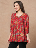 Gosriki Women'S Tunics Tops Rayon Viscose Printed Short Top For Women (Silvi Red-Gs_M_Red_Medium),Red,,B0DVQ4VSYV