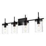 Living District Benny 4-Light Iron & Glass Bath Sconce In Black/Clear