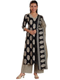 Libas Womens Printed Cotton Straight Kurta With Palazzos And Dupatta