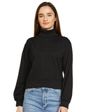 Fyltr Women'S Drop Shoulder Boxy Fit Sweatshirt With Turtle Neck & Balloon Sleeve,Every Ebony,Every Ebony,S