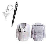 blinkNshop Personalized Pen Keychain And Doctor Coat Pen Stand with Name Engraved, Customized Gift for Doctors, Anniversary, Bir