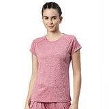 Enamor Athleisure Women's Raglan Sleeves Scoop Neck Slim Fit Quick Dry 4 Way Stretch Antimicrobial Active Tee with Reflective Graphic- E089(E089-Strawberry Mel W/Matrix Ref-M),Stberrymel W/Matrix