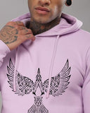 ADRO Men's Cotton Neck Hooded Sweatshirt (H24-BIRD-PU_Lavender,Lavender