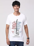 Adro Guitar Design Printed T-Shirt For Men - 100% Cotton, Regular Fit, Soft Breathable Fabric. (Rn23-M-Gtr-Wh_White_L)