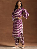 Libas Womens Printed Cotton Straight Kurta With Salwar Purple L