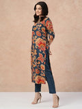 Anni Designer Women'S Cotton Blend Straight Printed Kurta With Pant (Tinka Kerosin_Xxl_Dark Blue_Xx-Large),Dark Blue,2XL,Cotton Blend,Regular,Kurta