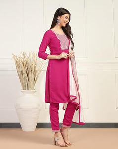 Toplot Women'S Solid Straight Kurta With Pant & Dupatta|Kurta Pant Set With Dupatta (Straight-Kurta-Pant-5197-Pink-L),Pink,,B0DCNMHDJ7