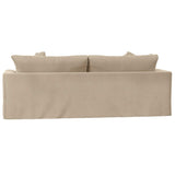 Sunset Trading Newport Slipcovered Recessed Fin Arm 94 Sofa | Stain Resistant Performance Fabric | 4 Throw Pillows | Tan
