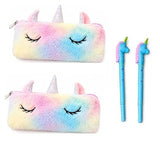 Eclet Unicorn Fur Pencil Pouch with Pen Set for Girls, 4 Pcs Cute Stationery Kit, School Supplies & Birthday Gift Set for KidsT