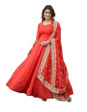 Wedani Russian Silk Anarkali Kurta Set For Womens (In Alpha M Regular Orange),Orange,M