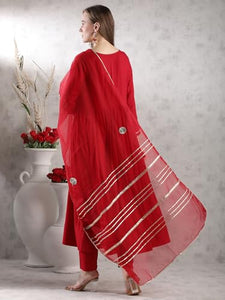 Gosriki Women'S Rayon Blend Anarkali Solid Kurta With Pant & Dupatta (Jaynti Red-Vks03-Gs_L_Red_Large),Red,,B0DJWFFQ4C