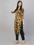 Anni Designer Women'S Cotton Blend Straight Printed Kurta With Pant (Jabala Green_S_Green_Small),Green,S,Cotton Blend,Straight,