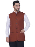 FAVOROSKI Ethnic Formal Waistcoat for Men | Regular Fit Nehru Formal Coat with Mandarin Collar | Sleeveless Modi Jacket with Pockets | Traditional Wedding & Festive Ethnic Waistcoat, Brown, 50
