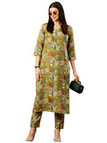 Anni Designer Women'S Cotton Blend Straight Printed Kurta With Pant (Ing 10 Green-Nw_S_Green_Small),Green,S