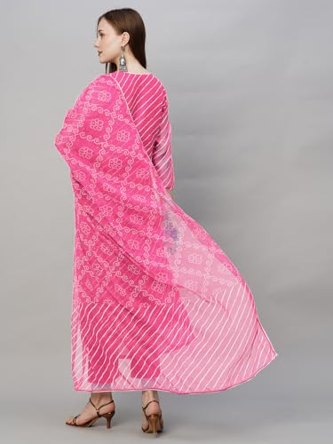 Anni Designer Women'S Cotton Blend Straight Printed Kurta With Pant & Dupatta (Doremi Baby Pink_S_Baby Pink_Small),Baby Pink,S,Cotton Blend,Regular,