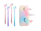 Eclet 5Pc Unicorn Fur Pouch Combo Set for Kids 1 Unicorn Fur Pouch with 4 Pencils | Cute School Stationery Gift Set for Girls