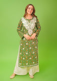 Anni Designer Women'S Rayon Blend Straight Chikankari Embroidered Kurta (Nakusha Green_Xl_Green_X-Large),Green,XL,Rayon Blend,Casual,