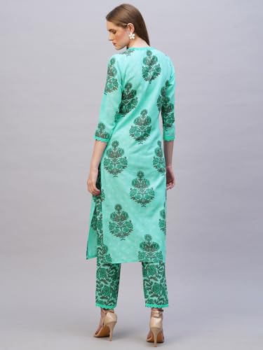 Anni Designer Women'S Rayon Blend Straight Printed Kurta & Pant (Cheer Green_Xl_Green_X-Large),Green,XL,Rayon Blend,Regular,Kurta