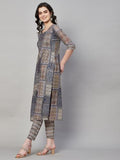Gosriki Women'S Cotton Blend Straight Printed Kurta With Pant (Annu Grey-Gs_M_Grey_Medium),Grey,,B0CQPGV69S