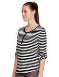 Enamor Women'S Striped Slim T-Shirt (Ea29_Black/Ivory Y/D Stripe L)