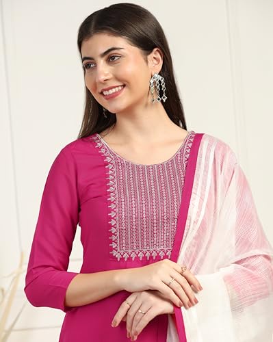 Toplot Women'S Solid Straight Kurta With Pant & Dupatta|Kurta Pant Set With Dupatta (Straight-Kurta-Pant-5197-Pink-L),Pink,,B0DCNMHDJ7