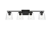 Living District Merrick 4-Light Iron & Glass Bath Sconce In Black/Clear