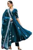 Gosriki Women'S Rayon Blend Anarkali Printed Kurta With Pant & Dupatta (Berlin Kerosin-Vks01-Gs_M_Dark Blue_Medium),Dark Blue,,B0DFCJB7QY