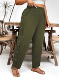 Toplot Women Casual Slanted Pocket Elastic Waist Tapered Pants (Button-Pant-5192-Olive-32),Olive,32,B0D86ZC18Y