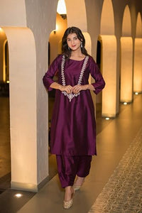 Gosriki Women'S Rayon Blend Straight Embroidered Kurta With Pant (Galiyara Wine-Gs_Xl_Wine_X-Large),Wine,,B0DK9PN7L7